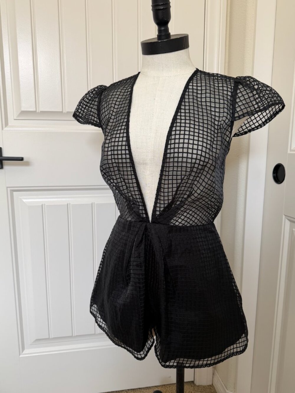 C/MEO Collective Black Grid Mesh Romper Size S